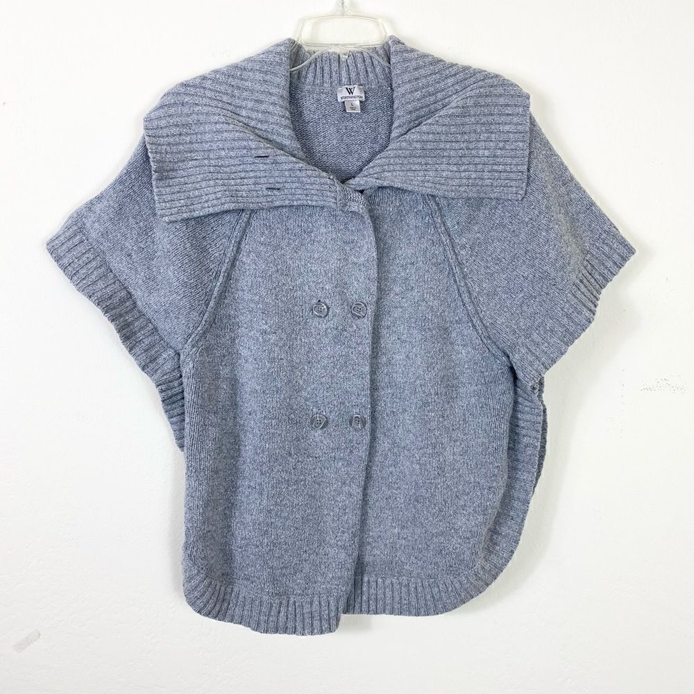 Vintage y2k Worthington Grey Knit Wide Collar Poncho Style Cardigan Sweater